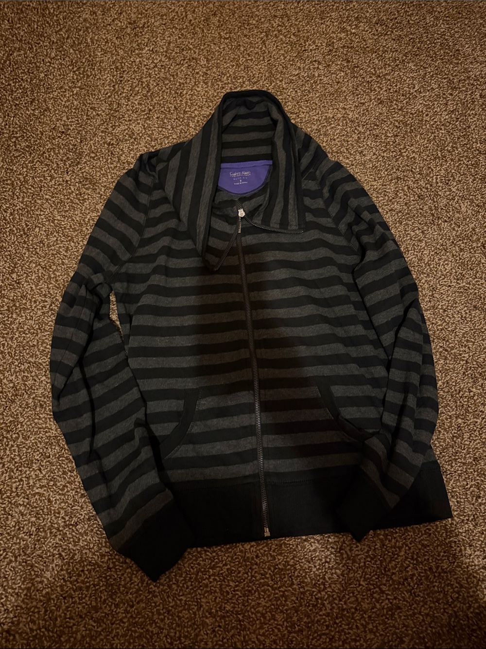 Calvin Klein Black & Charcoal Striped Zip-Up Sweatshirt